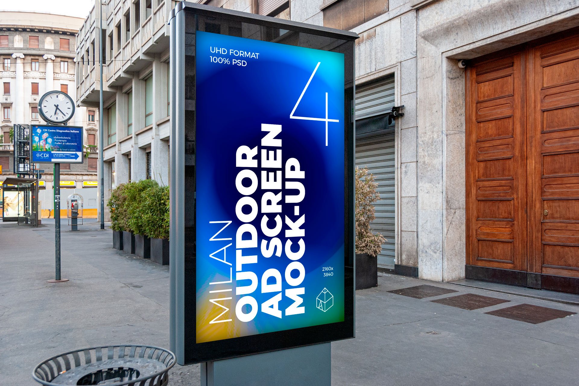 21款城市街头海报灯箱广告牌样机PSD模板素材 Milan Outdoor Ad Screen MockUps Set